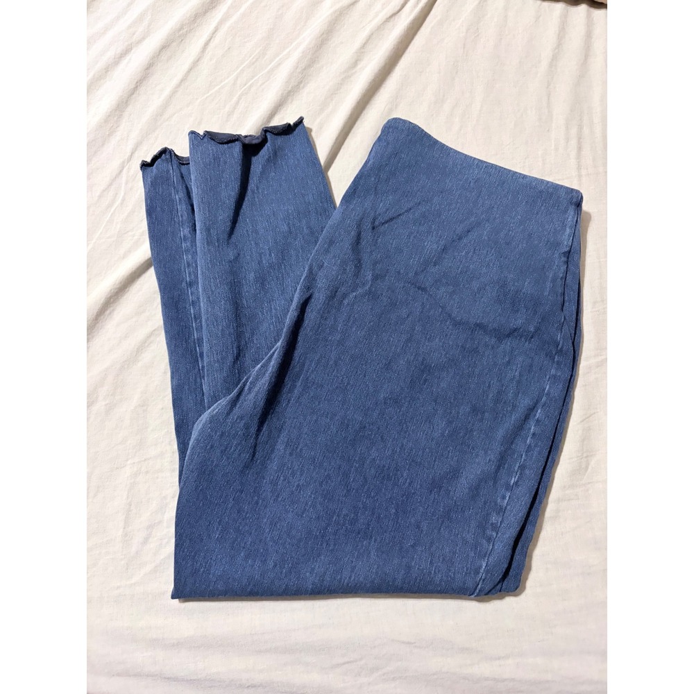 Lysse Blue Denim Leggings Scalloped Raw Hem Pull On Stretch Pants 3X